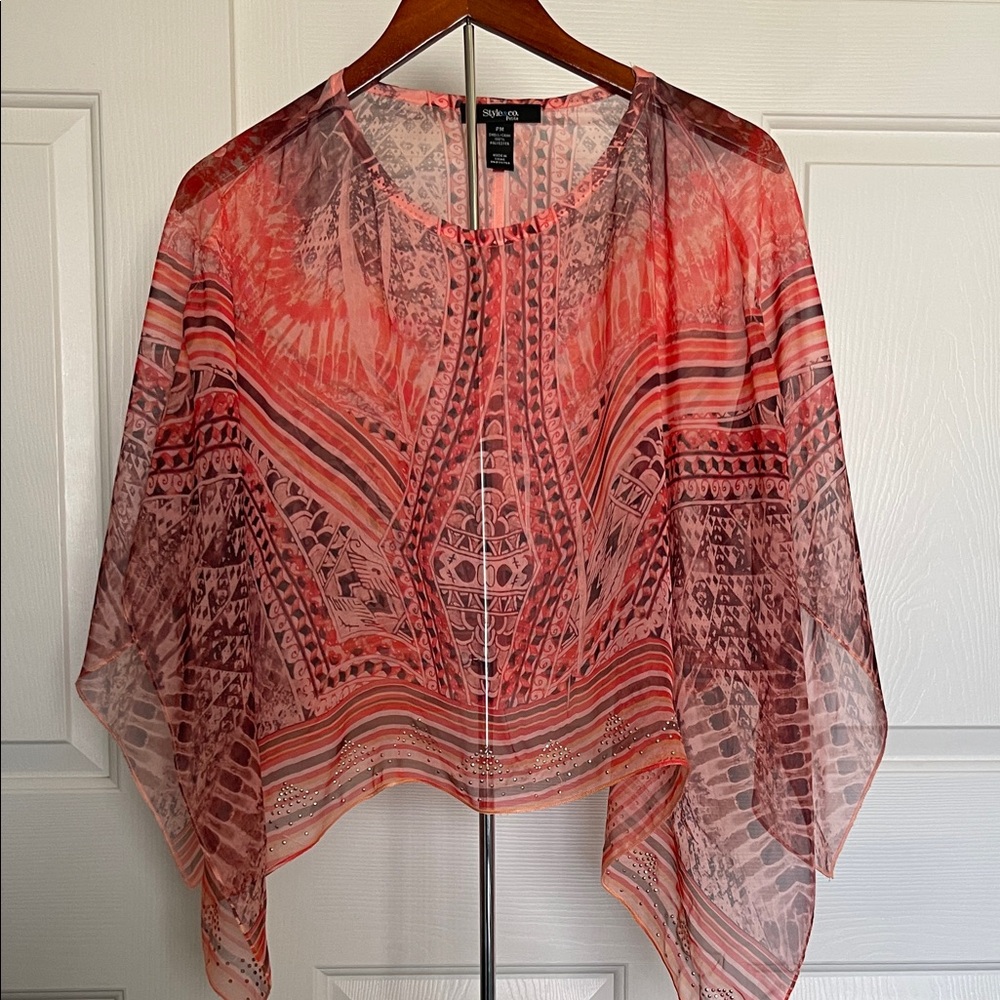 orange and brown Patterned Poncho Top